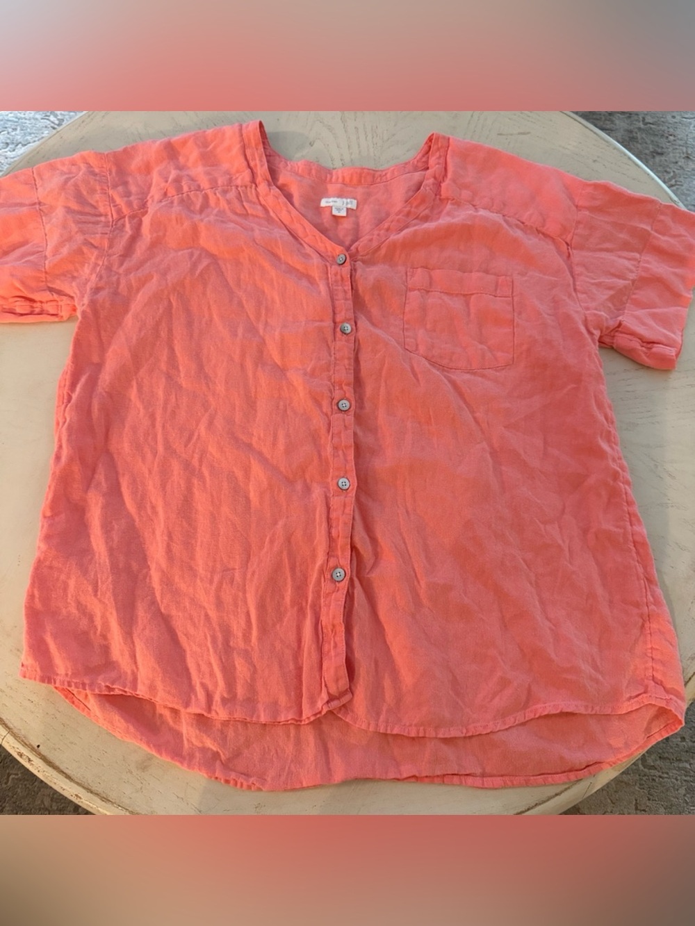 J.Jill Love Linen V-Neck Pink Adjustable Sleeve Linen Top Sz Medium